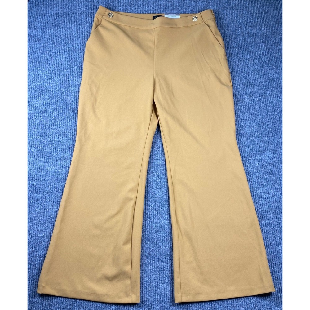 Bold Elements Flare Pants Womens XL Almond Toffee Stretch Gold Button Career
